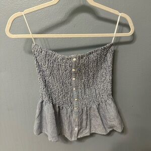 Striped Blue Smocked Peplum Cami Top